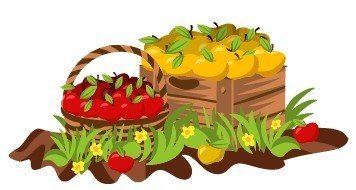 Рисунок забор с фруктами и корзинами
